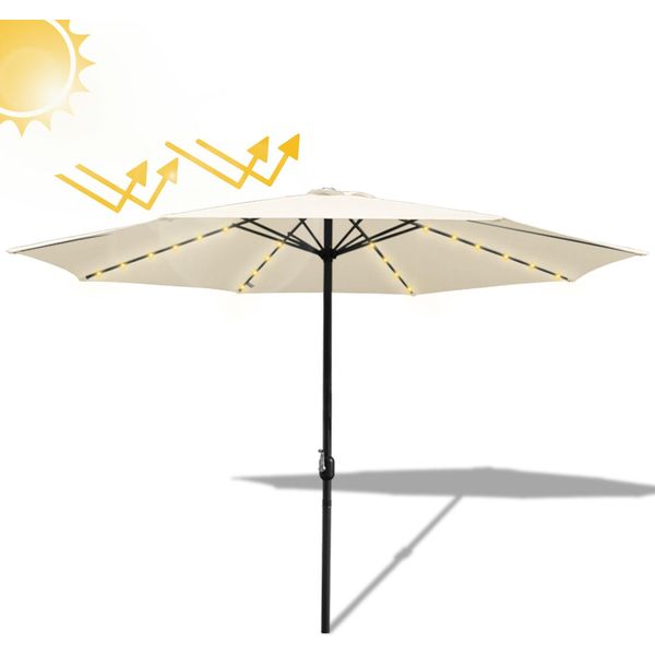 Aopunly Ombrellone A Sbalzo 350 Cm Con Led Solare, Protezione Uv, Manovella - Beige - Ombrellone Da Giardino Ombrellone Da Mercato Ombrellone A Manovella-image