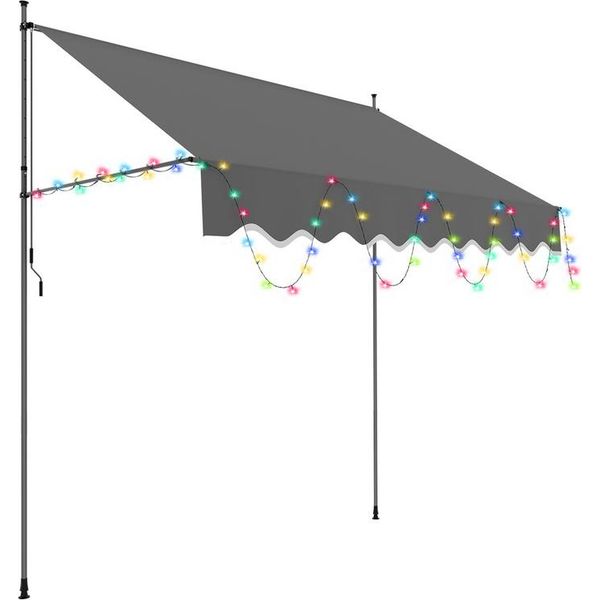 Tenda Da Sole A Pinza Tolletour Con Led 250X120Cm Tenda Da Sole Per Balconi Regolabile In Altezza Con Manovella Protezione Solare Senza Foratura Per Terrazze E Balconi Grigio-image