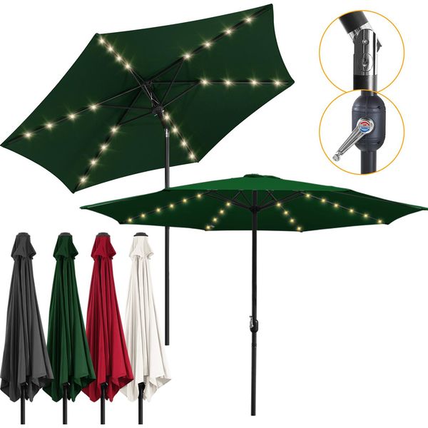Tolletour Ombrellone Ø2,7M Incl. Led Ombrellone Da Giardino Girevole A 360° Ombrellone A Sbalzo Ombrellone Da Spiaggia - Con Led - Verde-image
