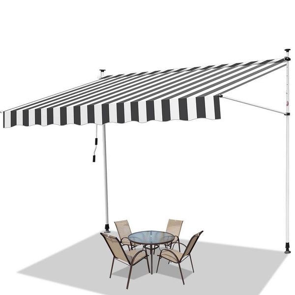 Tenda Da Sole Jayseuw 400X120 Cm Tenda Da Sole Per Balcone Regolabile In Altezza Con Manovella Protezione Solare Senza Forature Per Terrazze E Balconi Grigio Bianco-image
