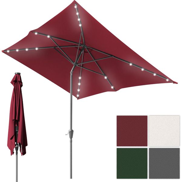 Ombrellone Hengda Rettangolare, Manovella Pieghevole, Ombrellone Da Balcone In Ferro, Ombrellone Da Mercato, Inclinabile, 1,4 X 2,1 M, Led, Rosso-image