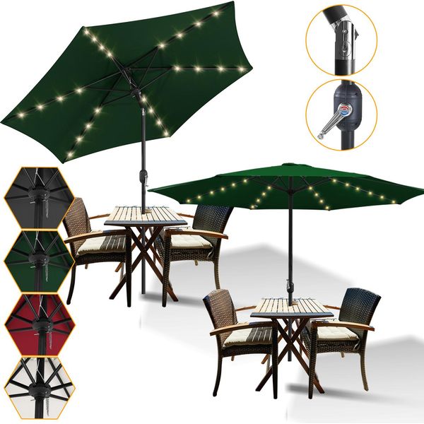 Aopunly Ombrellone Ø2,7M Incl. Led Ombrellone Da Giardino Girevole A 360° Ombrellone A Sbalzo Ombrellone Da Spiaggia - Con Led - Verde-image