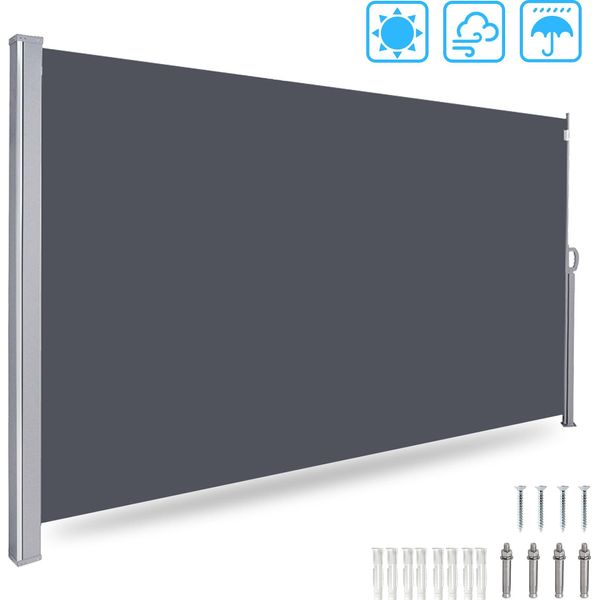 Hengda Tenda Da Sole Laterale 160X300Cm Schermo Privacy Estensibile Opaco Protezione Solare Tenda Da Sole Balcone Terrazza Giardino Laterale Tenda A Rullo Frangivento Grigio-image