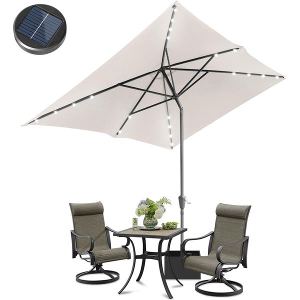 Aopunly Ombrellone Rettangolare, A Manovella Pieghevole In Ferro Ombrellone Da Balcone, Inclinabile, 2 X 3 M, Led, Beige-image