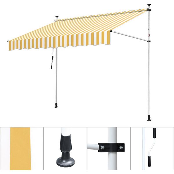 Clanmacy Tenda Da Sole Con Morsetti Tenda Da Sole Balcone Resistente Ai Raggi Uv Impermeabile Giallo Bianco 400 Cm-image