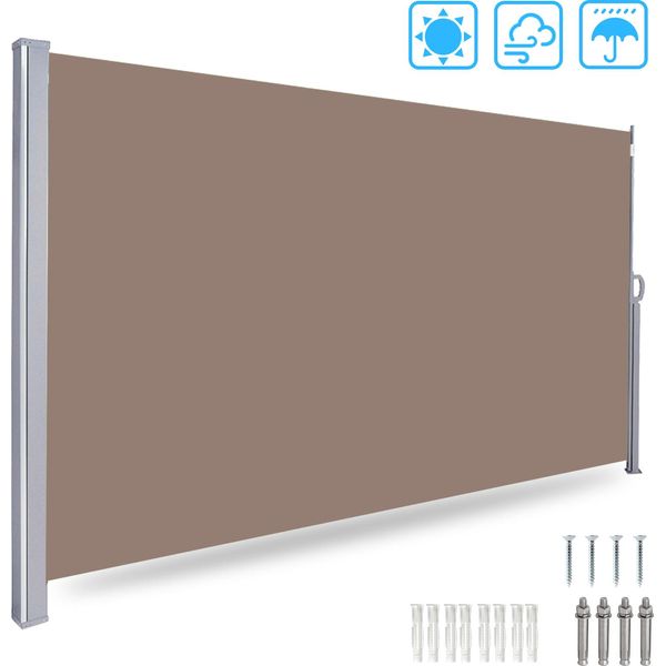 Clanmacy Tenda Da Sole Laterale 180X300Cm Schermo Privacy Estensibile Opaco Protezione Solare Tenda Da Sole Balcone Terrazza Giardino Laterale Tenda A Rullo Frangivento Marrone-image