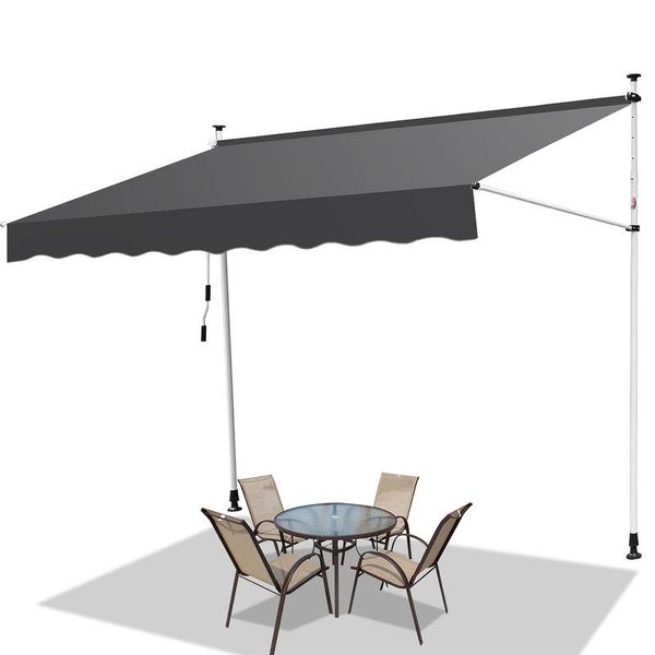 Tenda Da Sole Jayseuw 350X120 Cm Tenda Da Sole Per Balcone Regolabile In Altezza Con Manovella Protezione Solare Senza Forature Per Terrazze E Balconi Grigio-image