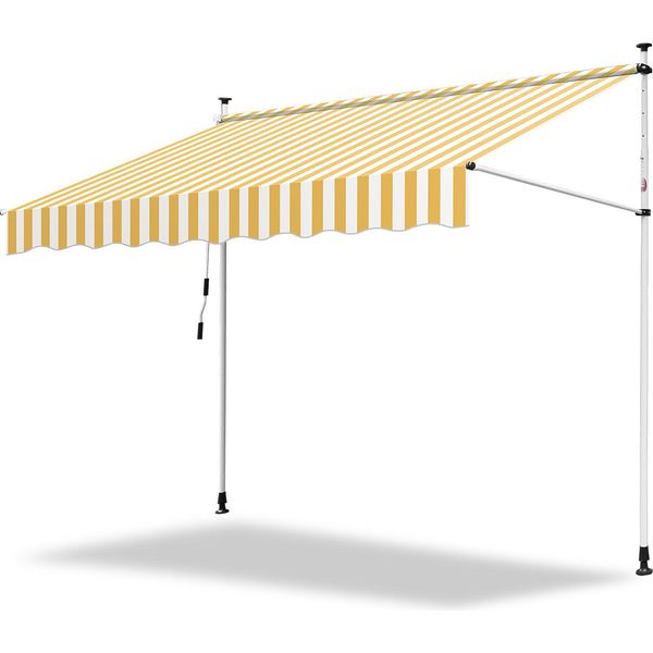 Jayseuw Tenda Da Sole Con Morsetti Tenda Da Sole Per Balcone Resistente Ai Raggi Uv Impermeabile Giallo Bianco 250 Cm-image