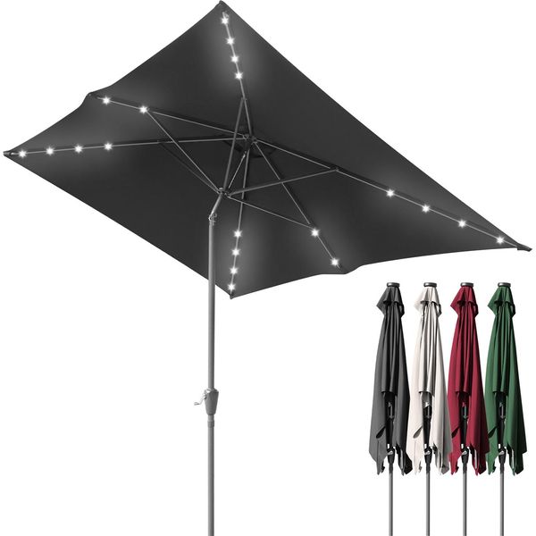 Tolletour Ombrellone Rettangolare, Ombrellone Da Balcone Pieghevole A Manovella In Ferro, Inclinabile, 1,4X2,1 M, Led, Grigio-image