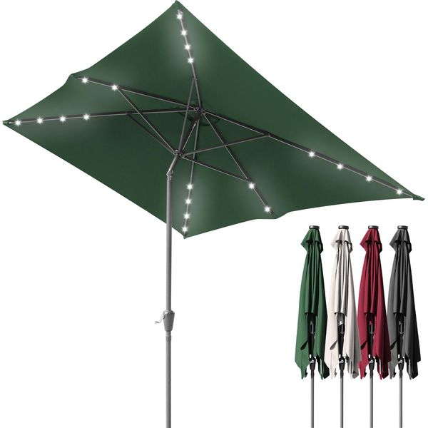 Tolletour Ombrellone Rettangolare, Ombrellone Da Balcone Pieghevole A Manovella In Ferro, Inclinabile, 1,4X2,1 M, Led, Verde-image