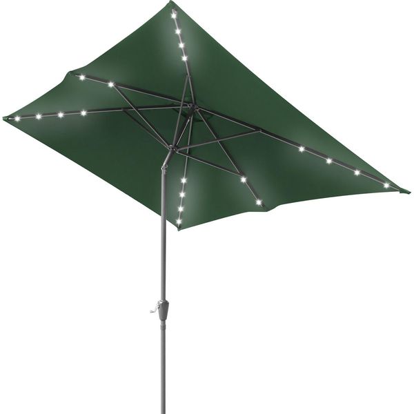 Tolletour Ombrellone Rettangolare, Ombrellone Da Balcone Pieghevole A Manovella In Ferro, Inclinabile, 2 X 3 M, Led, Verde-image