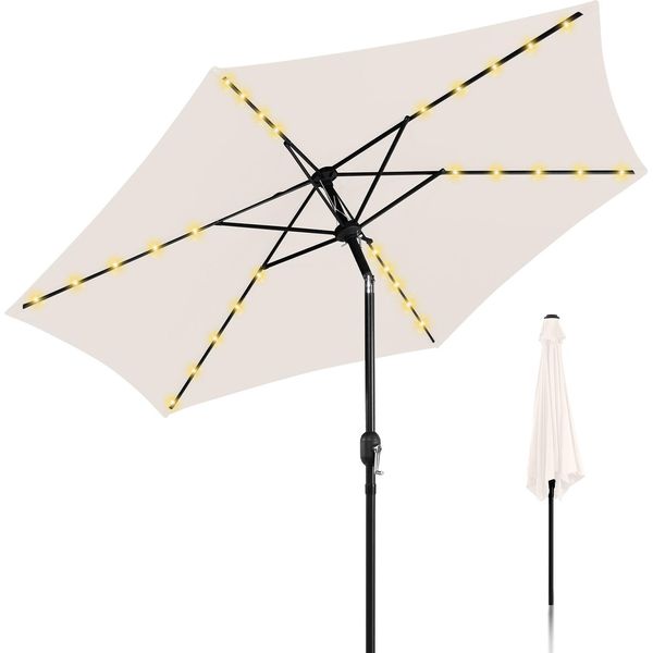 Ombrellone Hengda Ombrellone A Braccio Laterale 270 Cm Con Led Solare, Inclinabile Di 30°, Protezione Uv, Manovella - Beige - Ombrellone Da Giardino Ombrellone Da Mercato Ombrellone Con Manovella-image