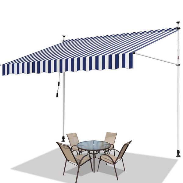 Tenda Da Sole Jayseuw 350X120 Cm Tenda Da Sole Per Balcone Regolabile In Altezza Con Manovella Protezione Solare Senza Forature Per Terrazze E Balconi Blu Bianco-image