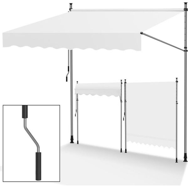 Jayseuw Tenda Da Sole A Morsetto 350X120 Cm Tenda Da Sole Per Balconi Regolabile In Altezza Con Manovella Protezione Solare Senza Foratura Per Terrazze E Balconi Crema-image