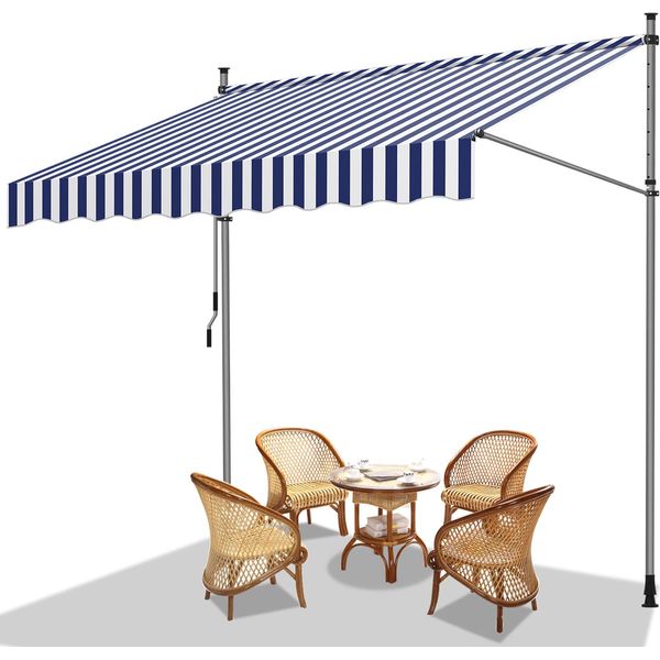 Hengda Tenda Da Sole Tenda Da Balcone Resistente Ai Raggi Uv Impermeabile Blu Bianco 350 Cm-image