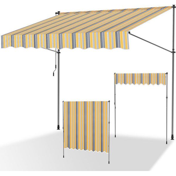 Tenda Da Sole A Morsetto Clanmacy 400X120 Cm Tenda Da Sole Per Balcone Regolabile In Altezza Con Manovella Protezione Solare Senza Forature Per Terrazze E Balconi Giallo Blu-image