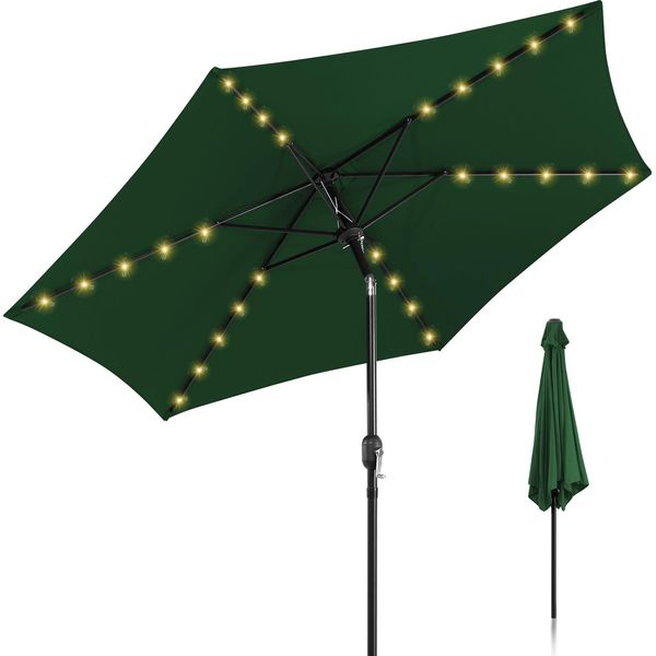 Ombrellone Hengda Ombrellone A Braccio Laterale 270 Cm Con Led Solare, Inclinabile Di 30°, Protezione Uv, Manovella - Verde - Ombrellone Da Giardino Ombrellone Da Mercato Ombrellone Con Manovella-image