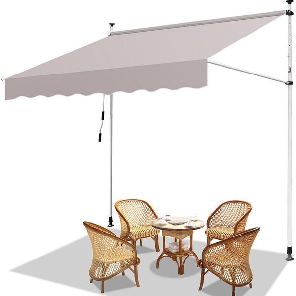 Tenda Da Sole Hengda 200X120 Cm Tenda Da Sole Per Balcone Regolabile In Altezza Con Manovella Protezione Solare Senza Forature Per Terrazze E Balconi Beige-image