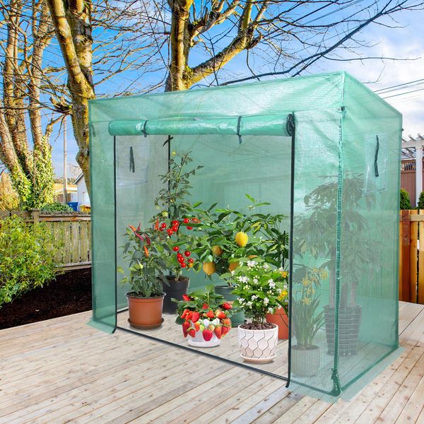 Serra In Plastica Hengda Serra Per Pomodori 200 X 80 X 173/143 Cm (Lxpxa), Con Telo A Rete E Finestra Per Giardino, Tetto Inclinato, Verde-image