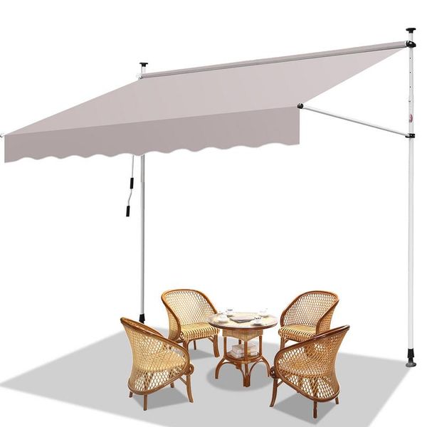 Tenda Da Sole Hengda 250X120 Cm Tenda Da Sole Per Balcone Regolabile In Altezza Con Manovella Protezione Solare Senza Forature Per Terrazze E Balconi Beige-image