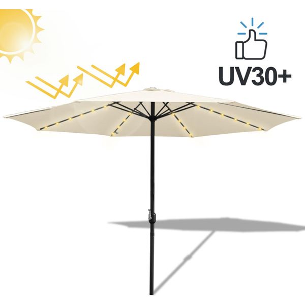 Ombrellone Hengda Ombrellone A Braccio Laterale 350 Cm Con Led Solare, Protezione Uv, Manovella - Beige - Ombrellone Da Giardino Ombrellone Da Mercato Ombrellone Con Manovella-image