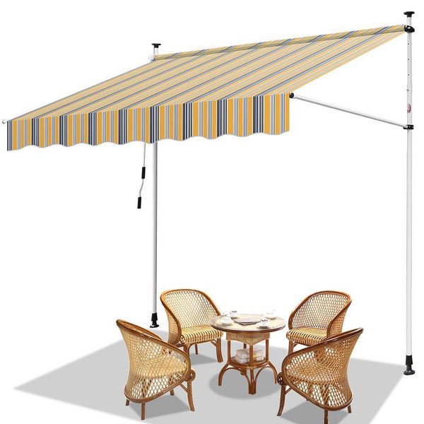 Tenda Da Sole Hengda 200X120 Cm Tenda Da Sole Per Balcone Regolabile In Altezza Con Manovella Protezione Solare Senza Forature Per Terrazze E Balconi Giallo Blu-image