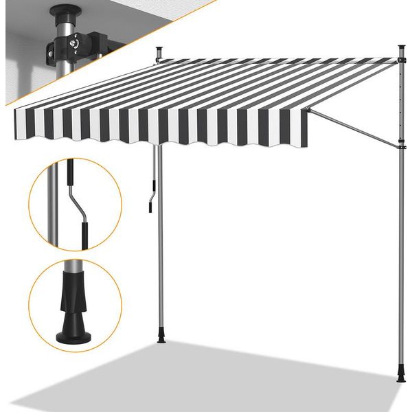 Tenda Da Sole A Morsetto Clanmacy 350X120 Cm Tenda Da Sole Per Balcone Regolabile In Altezza Con Manovella Protezione Solare Senza Forature Per Terrazze E Balconi Grigio Bianco-image