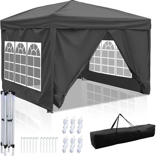 Gazebo Pieghevole Izrielar 3X3 M Impermeabile – Gazebo Pieghevole Con Protezione Uv 50+, Tenda Da Giardino E Tenda Da Festa Con 4 Lati, Ideale Per Giardino, Campeggio, Matrimoni E Spiaggia Grigio-image