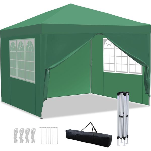 Clanmacy Gazebo Pieghevole 3X3M Verde Con Pareti Laterali Tenda Per Feste Protezione Uv Regolabile In Altezza Con Borsa Per Il Trasporto, Per Il Campeggio All'aperto In Giardino-image