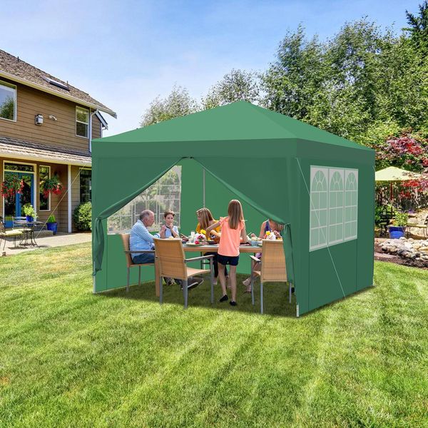 Hengda Gazebo Pieghevole 3X3M Verde Con Pareti Laterali Tenda Party Protezione Uv Regolabile In Altezza Con Borsa Per Il Trasporto, Per Giardino Esterno Campeggio-image