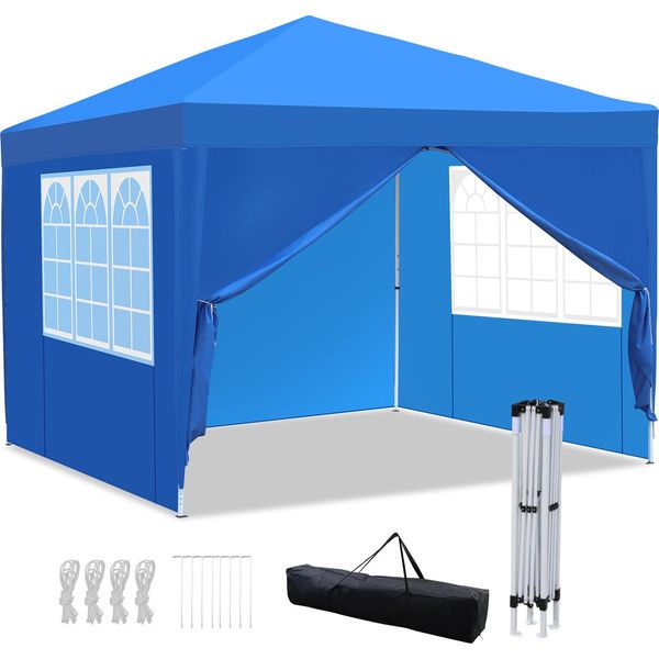 Hengda Gazebo Pieghevole 3X3M Blu Con Pareti Laterali Tenda Per Feste Protezione Uv Regolabile In Altezza Con Borsa Per Il Trasporto, Per Il Campeggio All'aperto In Giardino-image