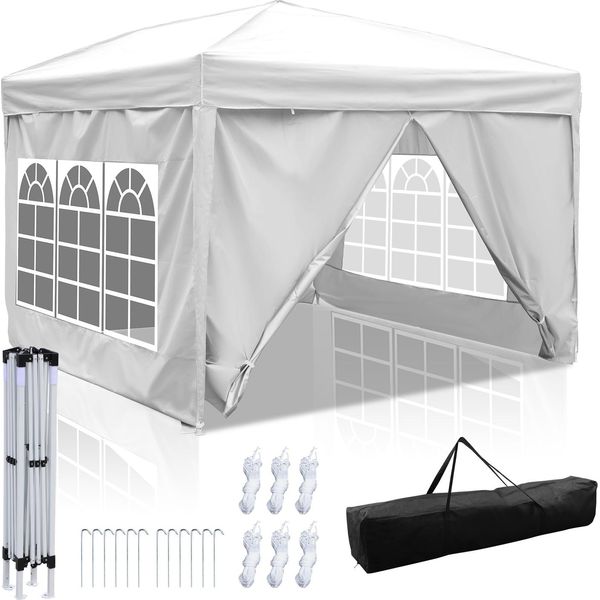 Clanmacy Gazebo 3X3M, Tendone Da Festa Gazebo Pieghevole Gazebo Da Giardino, Protezione Uv, Con Pannelli Laterali Per Giardino Terrazza Festa Party Bianco-image