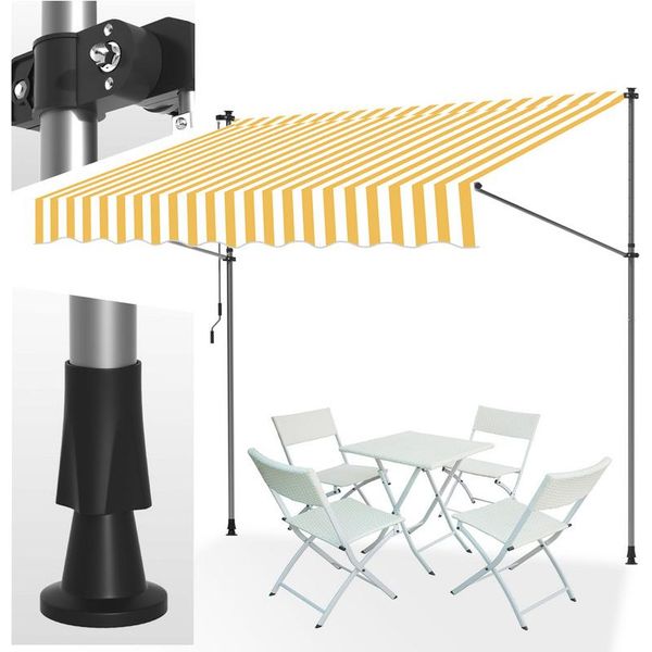 Tenda Da Sole A Morsetto Clanmacy 250X120 Cm Tenda Da Sole Per Balcone Regolabile In Altezza Con Manovella Protezione Solare Senza Forature Per Terrazze E Balconi Giallo Bianco-image