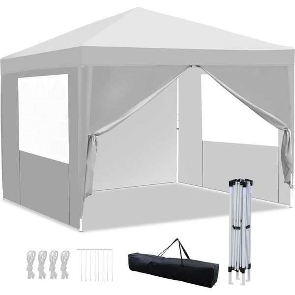 Tolletour Gazebo 3X3M, Gazebo Pieghevole Da Giardino, Protezione Uv, Con Pannelli Laterali Per Giardino Terrazza Festa Bianco-image