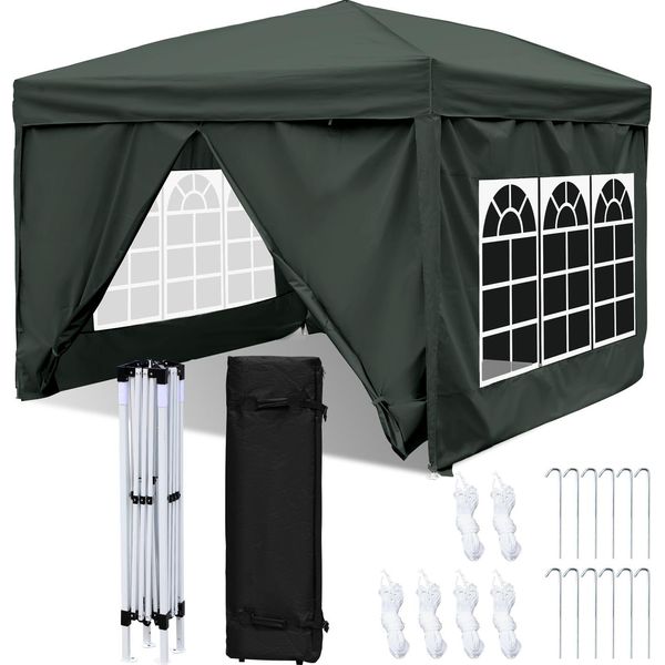 Aopunly Gazebo 3X3M, Gazebo Pieghevole Da Giardino, Protezione Uv, Con Pannelli Laterali Per Giardino, Terrazza, Festa Grigio-image