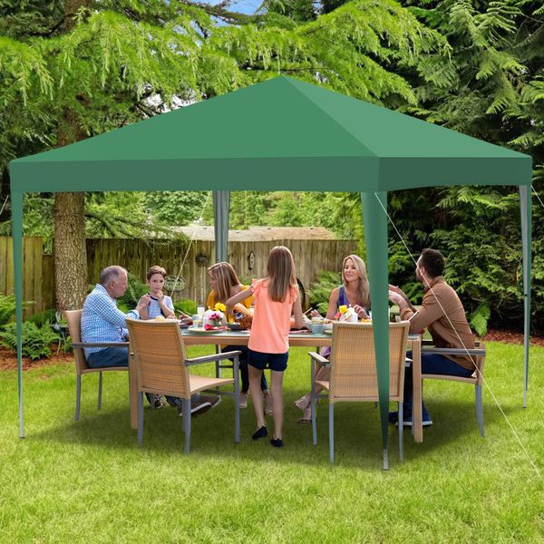 Tolletour Gazebo Pieghevole 3X3M Verde Tenda Per Feste Protezione Uv Regolabile In Altezza Con Borsa Di Trasporto, Per Campeggio Giardino All'aperto Senza Pareti Laterali-image