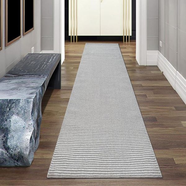 Tappeto Da Salotto A Pelo Corto Di Facile Manutenzione Con Design Moderno In Grigio Dimensioni - 80 X 250 Cm-image