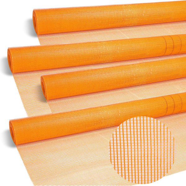 Aopunly 4 Rotoli Di Tessuto Di Rinforzo 160G/M² 4X4Mm Tessuto Per Intonaco In Fibra Di Vetro Arancione 200M²-image