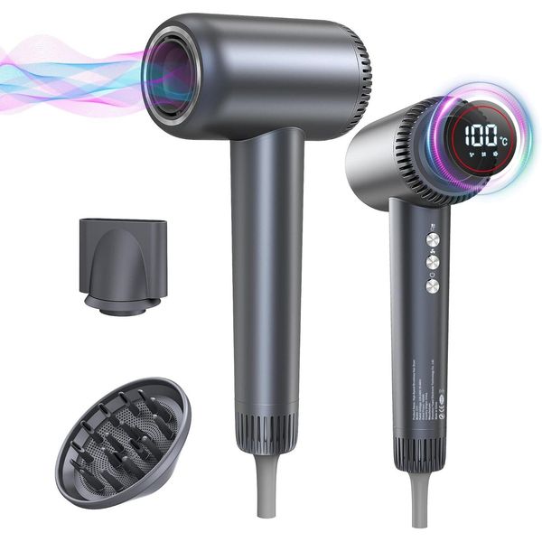 Asciugacapelli Ad Alta Velocità, Asciugacapelli, Asciugacapelli Con Diffusore, Beccuccio Per Lo Styling E Supporto | 4 Impostazioni Di Temperatura | 3 Impostazioni Di Soffiaggio | 180.000 Giri/Min Brushless-image