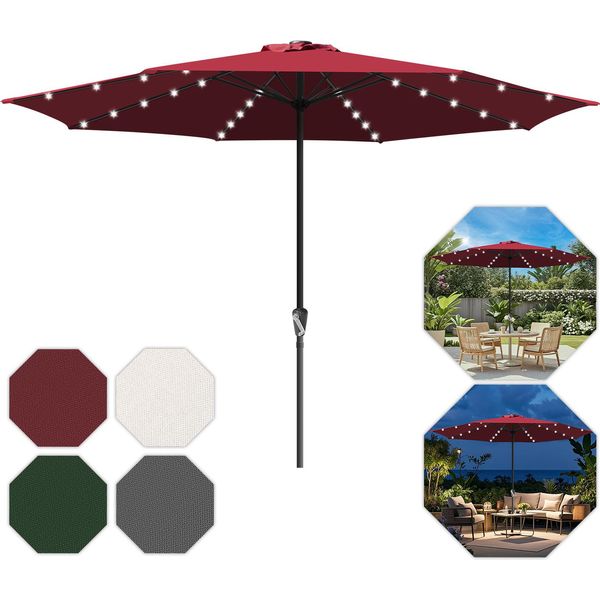 Bettizia Ø350Cm Ombrellone Ombrellone UV40+ Ombrellone Da Giardino Terrazza Giardino Protezione Uv Led Solare, Verde-image
