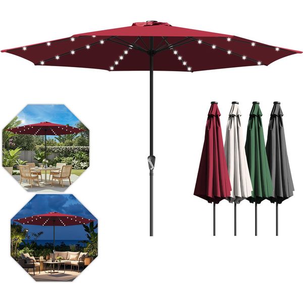 Tolletour Ø350Cm Ombrellone Ombrellone UV40+ Ombrellone Da Giardino Terrazza Giardino Protezione Uv Led Solare, Verde-image