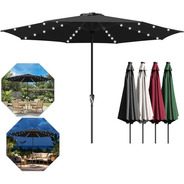 Tolletour Ø350Cm Ombrellone Ombrellone UV40+ Ombrellone Da Giardino Terrazza Giardino Protezione Uv Led Solare, Beige-image