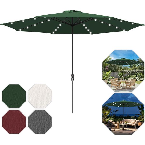 Bettizia Ø350Cm Ombrellone Ombrellone UV40+ Ombrellone Da Giardino Terrazza Giardino Protezione Uv Led Solare, Rosso-image