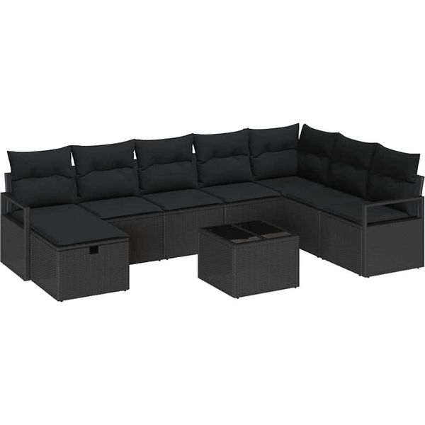 Vidaxl Set Di Divani Da Giardino 9 Pezzi Nero 287 X 177 X 85 Cm Poly Rattan-image