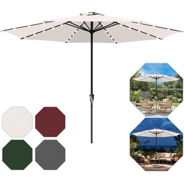 Ombrellone Clanmacy Ø350Cm Ombrellone UV40+ Ombrellone Da Giardino Terrazza Giardino Protezione Uv Led Solare, Grigio-image