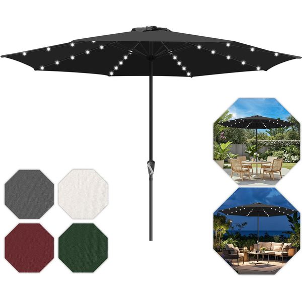 Ombrellone Clanmacy Ø350Cm Ombrellone UV40+ Ombrellone Da Giardino Terrazza Giardino Protezione Uv Led Solare, Beige-image