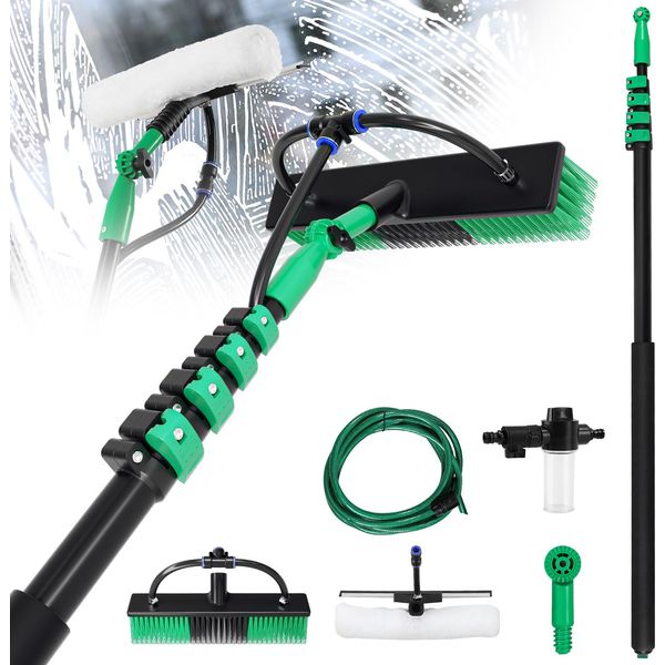 Tolletour Set Con Spazzola Lavapavimenti, Manico Telescopico E Alimentazione Acqua, Manico Da 4,8 M, Per La Pulizia Di Piastrelle Di Terrazze, Finestre, Superfici In Vetro Ecc.-image