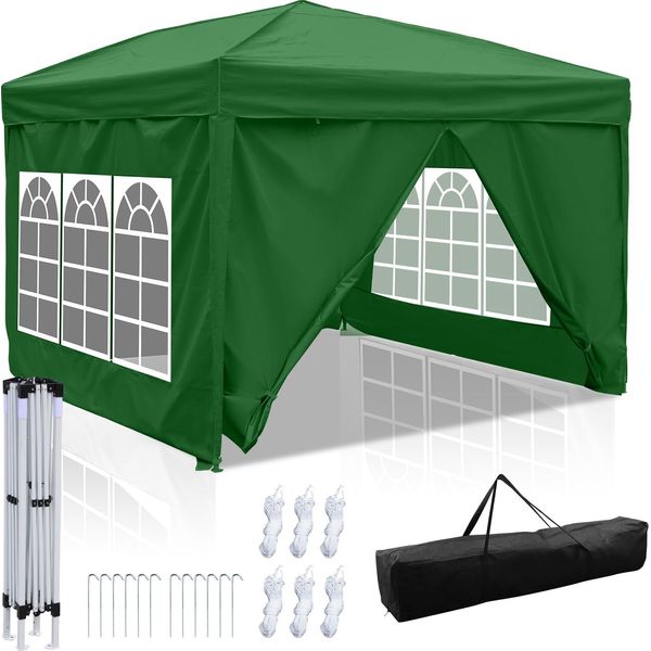 Gazebo Pieghevole Izrielar 3X3 M Impermeabile – Gazebo Pieghevole Con Protezione Uv 50+, Tenda Da Giardino E Tenda Per Feste Con 4 Lati, Ideale Per Giardino, Campeggio, Matrimoni E Spiaggia Verde-image
