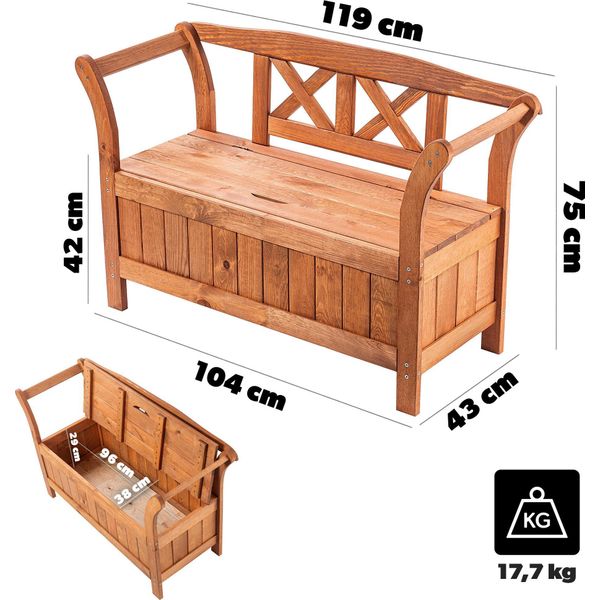 Panca Da Giardino In Legno Kadax Park Con Schienale, 119 Cm, Terrazza Con Bosso In Rovere-image