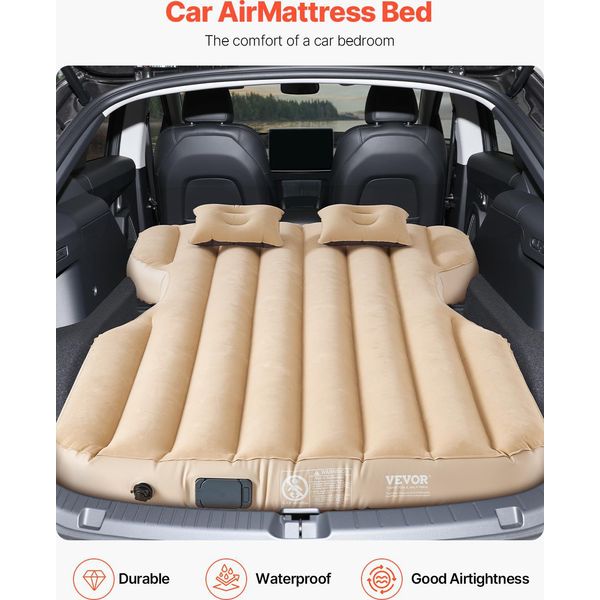 Vevor Materasso Gonfiabile Per Auto Adatto A Tesla Model Y (2020-2024), Materasso Da Campeggio Gonfiabile, Brandina Da Viaggio Imbottita E Ispessita, Materassino Portatile Con Pompa Incorporata E 2 Cuscini, Beige-image